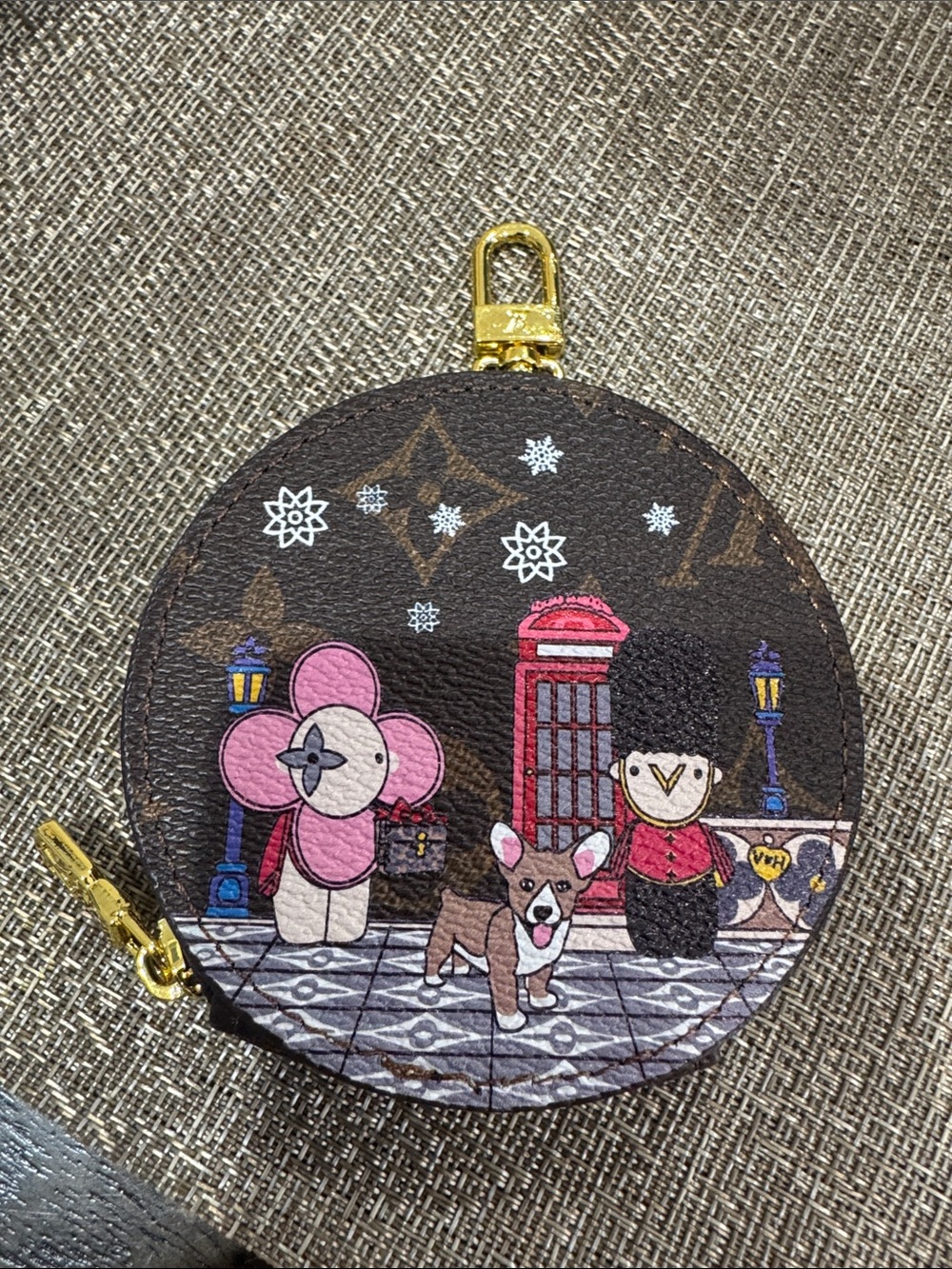 Brown Round Pet-Themed Coin Pouch with Pink and Red Accents